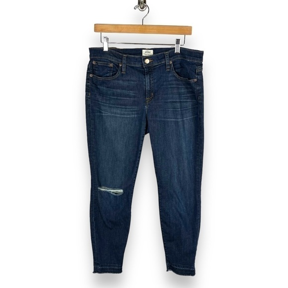 J Crew Toothpick Skinny Jeans w/Distressed Knee, Dark Wash, Size 32P - Picture 2 of 11